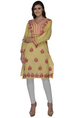 Lemon embroidered cotton stithced kurti 1