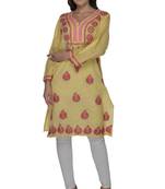 Lemon embroidered cotton stithced kurti