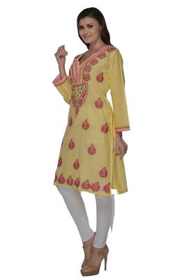 Lemon embroidered cotton stithced kurti 2