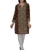 Dark brown embroidered cotton stithced kurti