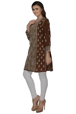 Dark brown embroidered cotton stithced kurti 2