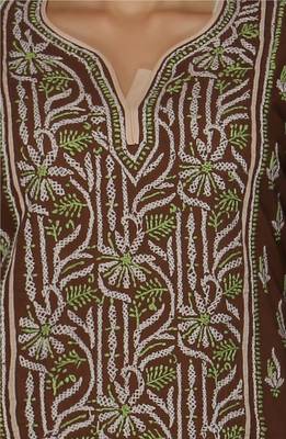 Dark brown embroidered cotton stithced kurti 4