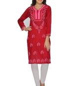Red embroidered cotton stithced kurti