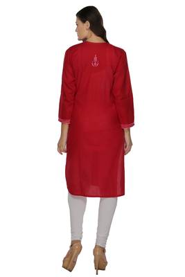 Red embroidered cotton stithced kurti 3