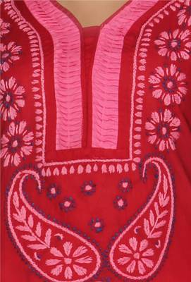 Red embroidered cotton stithced kurti 4