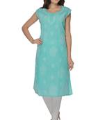 Sea green embroidered cotton stithced kurti