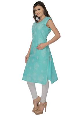 Sea green embroidered cotton stithced kurti 2