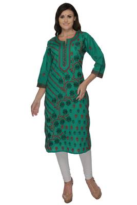 Green embroidered cotton stithced kurti 1