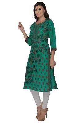Green embroidered cotton stithced kurti 2