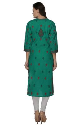Green embroidered cotton stithced kurti 3