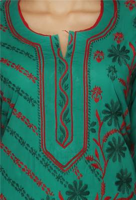 Green embroidered cotton stithced kurti 4