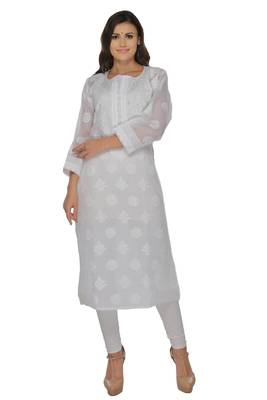 White embroidered cotton stithced kurti 1