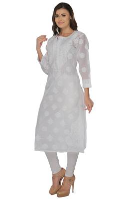 White embroidered cotton stithced kurti 2