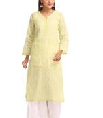 Ada Yellow Embroidered Cotton Chikankari Kurti