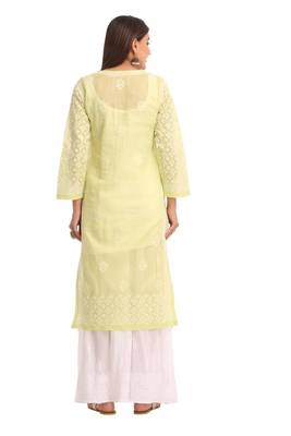 Ada Yellow Embroidered Cotton Chikankari Kurti 2
