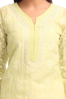 Ada Yellow Embroidered Cotton Chikankari Kurti 4