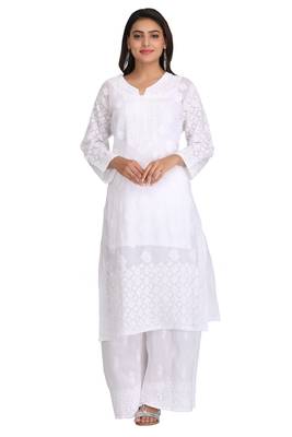 Ada White Embroidered Cotton Chikankari Kurti 1