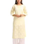 Ada Yellow Embroidered Cotton Chikankari Kurti