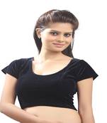 Black Cap Sleeve U-Neck Cotton Lycra Velvet stretchable Readymade saree Blouse