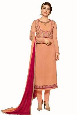 Orange Embroidered Georgette Salwar With Dupatta 1
