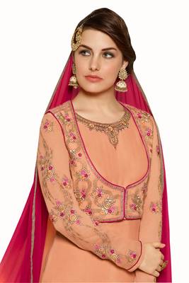 Orange Embroidered Georgette Salwar With Dupatta 2