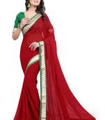 red plain georgette saree with blouse