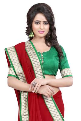 red plain georgette saree with blouse 2