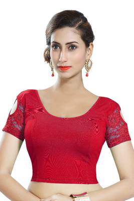 Red Lycra Solid stitched blouse 1