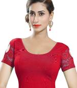Red Lycra Solid stitched blouse