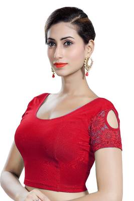 Red Lycra Solid stitched blouse 2