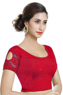 Red Lycra Solid stitched blouse 3