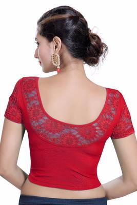 Red Lycra Solid stitched blouse 4