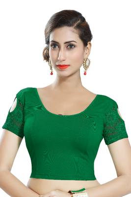Green Lycra Solid stitched blouse 1