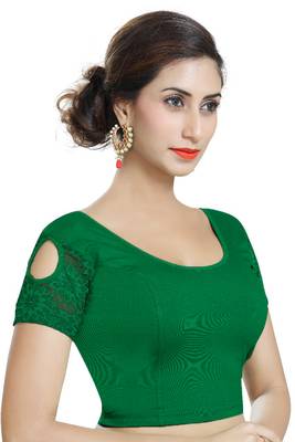 Green Lycra Solid stitched blouse 2