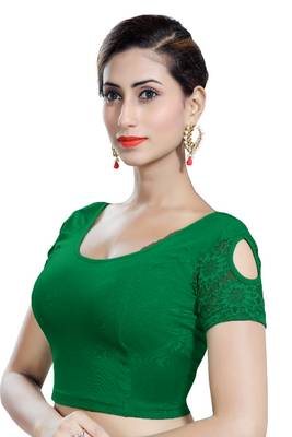 Green Lycra Solid stitched blouse 3