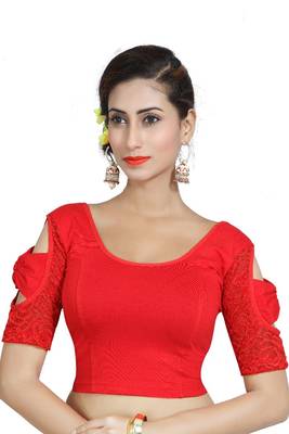 Red Lycra Solid stitched blouse 1