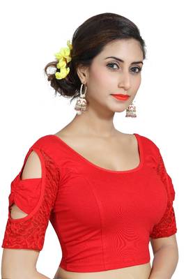Red Lycra Solid stitched blouse 2