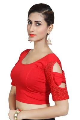 Red Lycra Solid stitched blouse 3