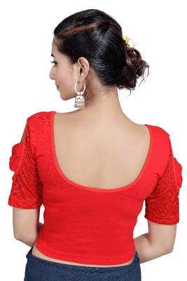 Red Lycra Solid stitched blouse 4