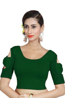 Green Lycra Solid stitched blouse 1