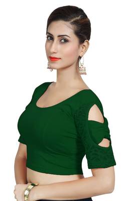 Green Lycra Solid stitched blouse 2