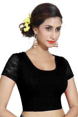 Black Lycra Solid stitched blouse 1