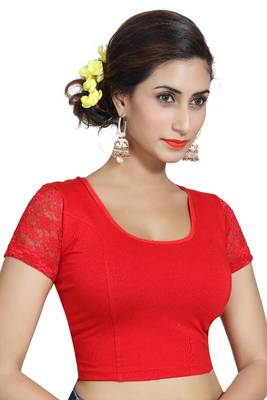 Red Lycra Solid stitched blouse 1
