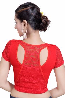 Red Lycra Solid stitched blouse 2