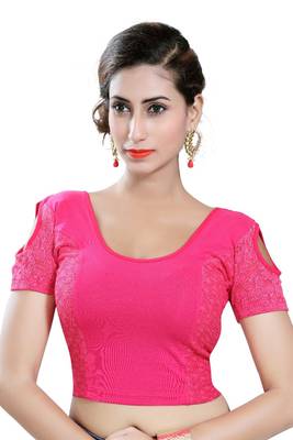 Pink Lycra Solid stitched blouse 1