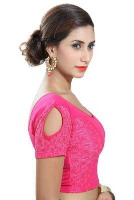 Pink Lycra Solid stitched blouse 2