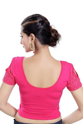 Pink Lycra Solid stitched blouse 3