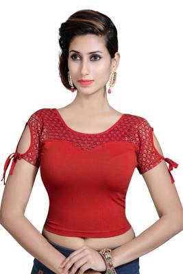 Red Lycra Solid stitched blouse 1