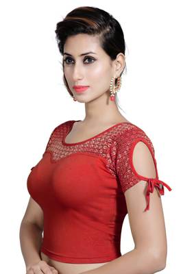 Red Lycra Solid stitched blouse 2