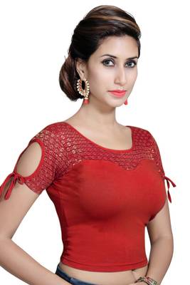Red Lycra Solid stitched blouse 3